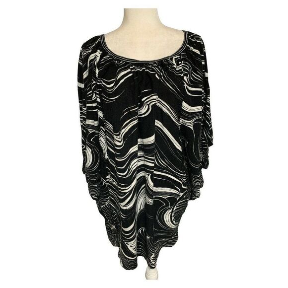 bcbg maxazria womens black white short sleeve oversized top one size - Picture 1 of 4
